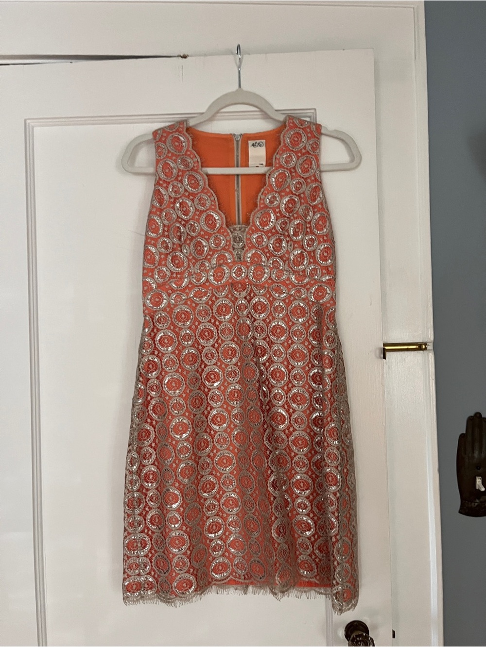 Ali Ro Coral and Silver Embellished Mini Dress